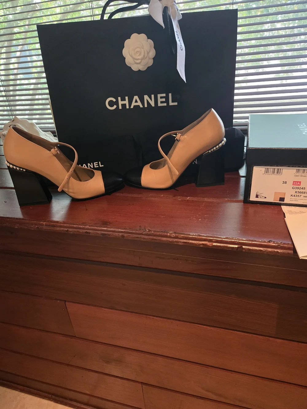 Chanel Two-Tone Mary Jane Pumps in Beige and Black